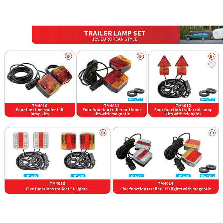 Euro UK Trailer Plug connector wire harness tail lamp kits with LED lights magnetic reflector for Tractor Car RV Van Light Truck Bus boat trailer